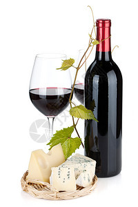 红酒瓶眼镜和奶酪白图片