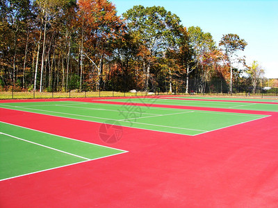 秋日空荡荡的网球场图片