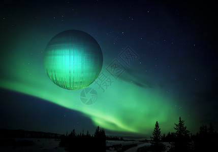 科幻小说图像在天空中有一个奇怪的球体图片