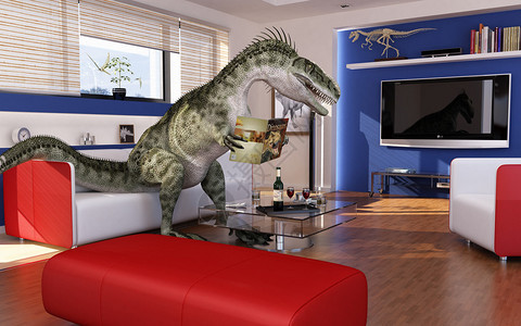 现代客厅里有顶尖的恐龙图片
