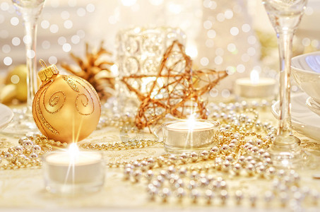 圣诞节布置金色圣诞餐桌布置背景