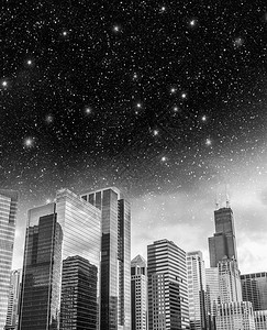 芝加哥天际线与星空的美丽景色图片