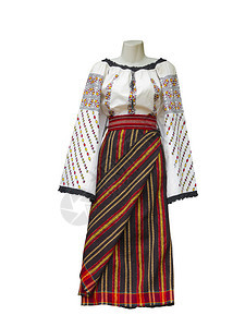 被白背景孤立的巴尔干民族传统服装刺绣式服饰图片