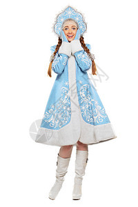 年轻玩耍的女人穿着雪花少女的西装被图片