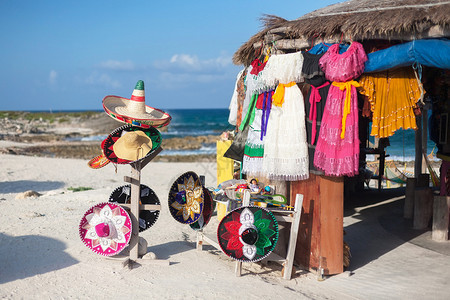 墨西哥科苏梅尔岛多彩纪念品和工背景图片