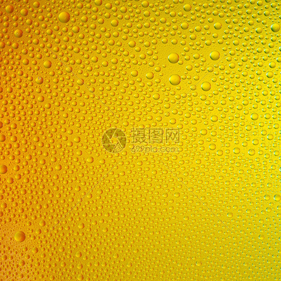 彩色水滴与梯度密封雨滴珠对玻璃盘浸渍纳米效果与夏天橙色金黄色颜运行光谱背景图片