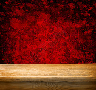 空木质甲板桌有情人节日背景准备产图片