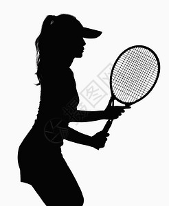 网球拍的女人剪影图片