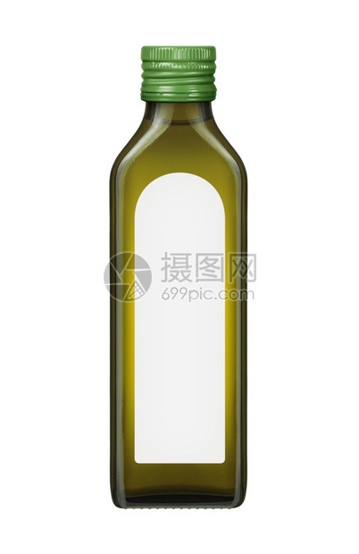 白色背景上有空白标签的橄榄油瓶图片