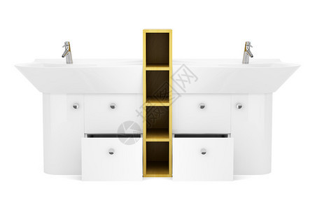 在白色背景上隔离的现代双人浴室水槽背景图片