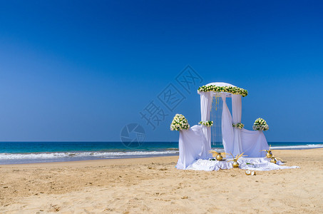热带海滩的婚礼布置图片