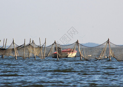 离近海渔网和捕捞背景图片