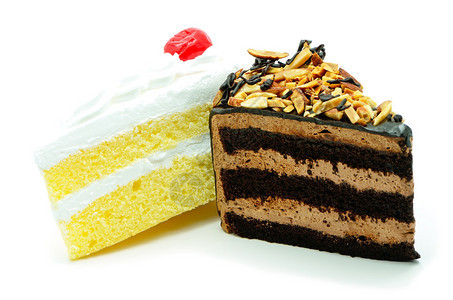 两片美味的蛋糕上白色隔离图片