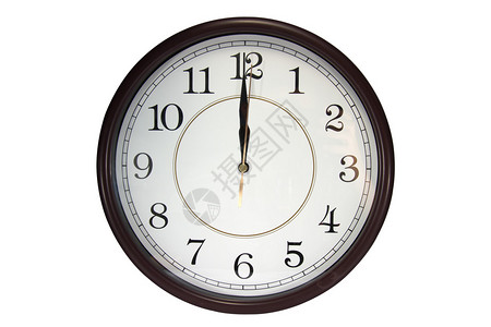 挂钟在白色背景上显示12点背景图片