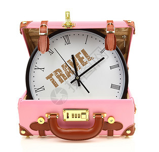 粉色旅行手提箱有钟图片