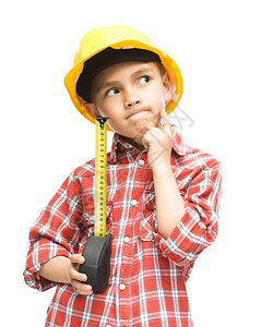 像建筑工人一样快乐的可爱男孩图片