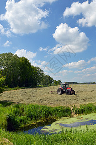 荷兰风景农场拖拉机在田里图片