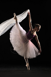 在黑色背景上跳跃的芭蕾舞演员图片