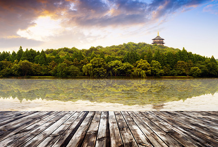 美丽的山州西湖风景后春的Lei图片