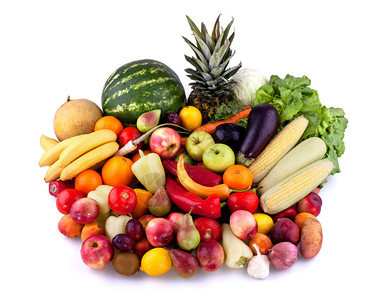 收集白种背景的水果和蔬菜但以图片