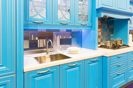 木蓝色现代厨房室内设计图片
