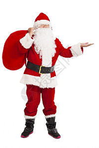 圣诞老人拿着礼物袋在白色背景上图片