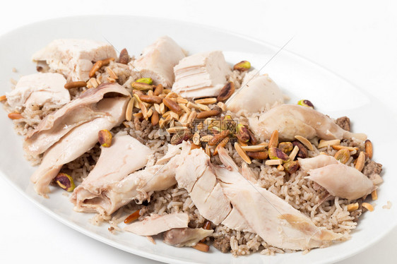 黎巴嫩鸡肉与香味大米这是传统庆典菜盘图片