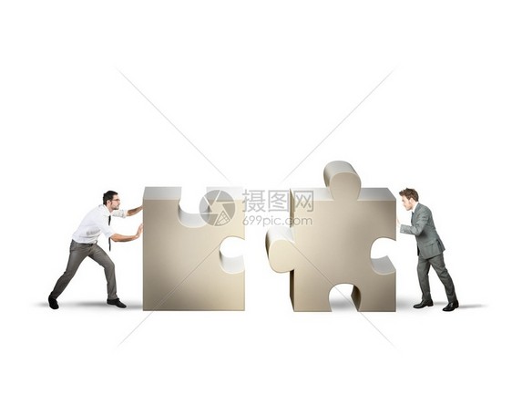 两名商人推动拼图片的团队工作与伙伴关系概念2名商图片
