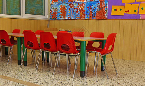 幼儿学前班的红色椅子和长凳图片