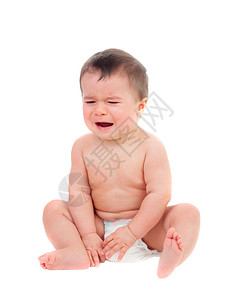 可爱的婴儿在尿布中哭泣孤立图片