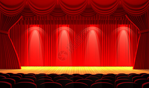带有红色幕布座椅和聚光灯的剧院舞台图片