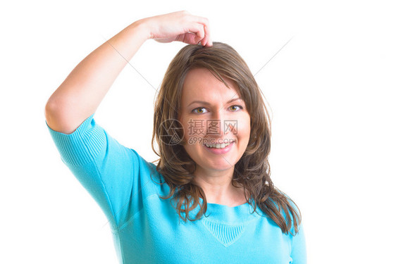 女人在头顶点做EFT情绪释放技术图片