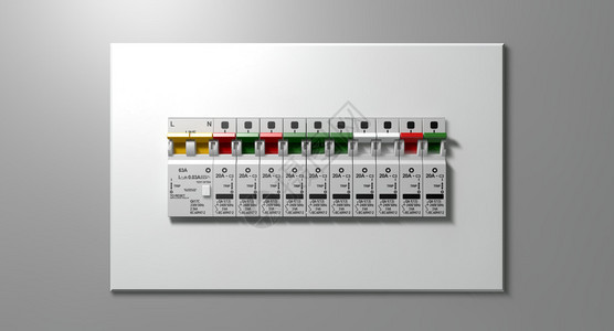 在墙面板上打开一排家庭电路图片
