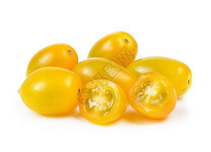 白色背景上的黄色西红柿图片