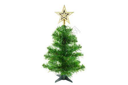 圣诞树被装饰在树顶的金星上白色背景的背景图片