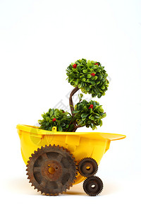 黄盔绿植生锈齿轮白环保产业理念图片