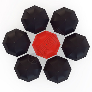 中间有一个独特的红色颜的黑色雨伞背景图片