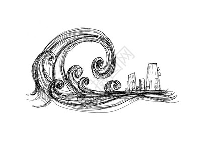 即将发生的城市海啸黑白画图片素材