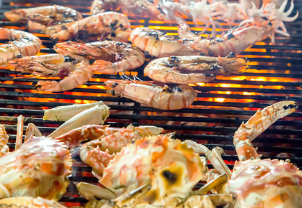 烧烤大虾烹饪螃蟹海鲜背景吃餐厅图片