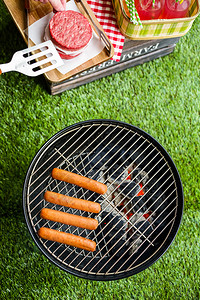 夏日野餐和小木炭烤图片