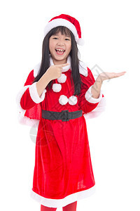 美丽的亚洲女孩穿着圣诞老人制服图片