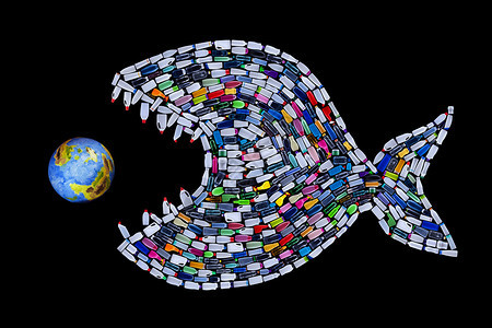 垃圾摧毁我们的世界海洋和地球塑料瓶鱼图片