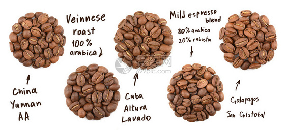 烘焙咖啡豆的集合命名咖啡图片