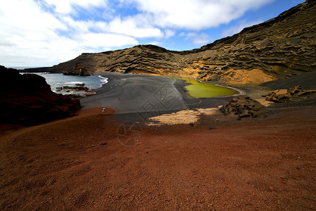 高尔夫兰萨罗特西班牙火山口的冰岩石天际海图片