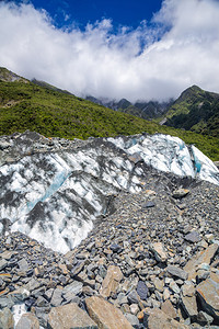 新西兰南岛福克斯冰川的下部是主要的旅游景点图片
