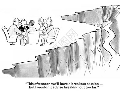 关于场外团队会议的商业漫画图片