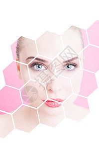 以粉红或紫色背景作为新鲜和面部矫正概念的分裂设计图片