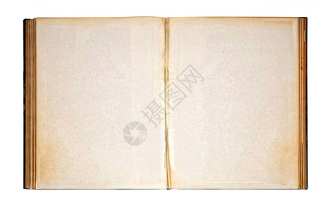 旧古董书的高角度特写打开以显示磨损的空白页背景图片