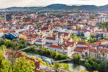 格拉茨市中心鸟瞰图格拉茨施蒂利亚州图片