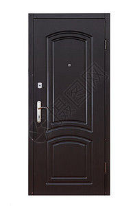 封闭的木门隔离在白色背景关闭的门图像公寓入口黑色木材图片